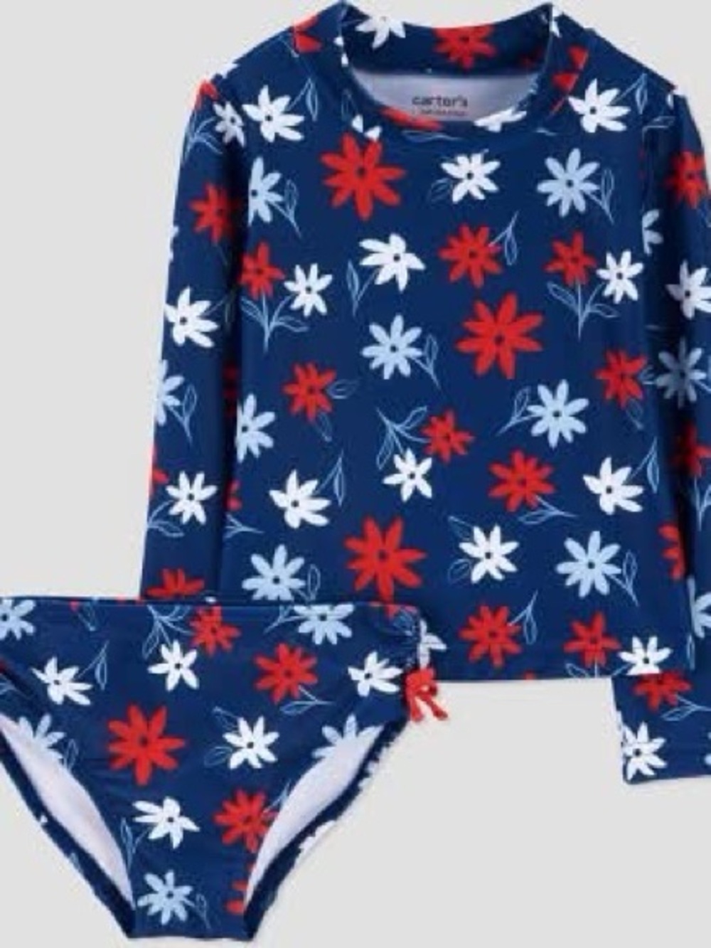 Carter’s Long Sleeve Rashguard Swimsuit 2 Piece Size 4T Blue Red Floral Print